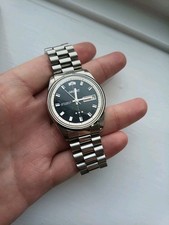 Orient Crystal 3 Stars Silver Vintage Automatic Mens Watch Retro Blue Dial 