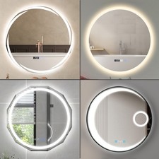 Round Illuminated LED Bathroom Mirror 3 Color Dimmable Light IP44 Anti-fog 60*60