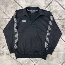 Vintage 90s Umbro Black Football Training Drill Top Pullover - LARGE Mens Logo