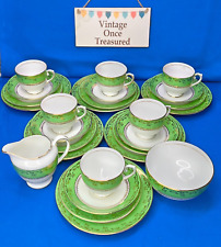 26 Piece ART DECO Green & Gold TEA SET * Salisbury Bone China #2095 * 1930s VGC