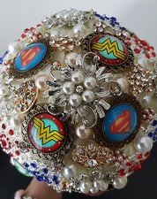 Wedding Bouquet. Bespoke Hand Made Marvel DC Brooch Bouquet. Unique. Love. Comic