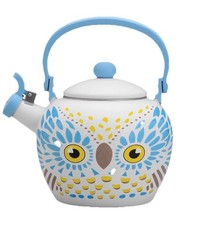 UPware Owl Whistling Tea Kettle Enamel on Steel Teakettle Teapot Blue Yellow