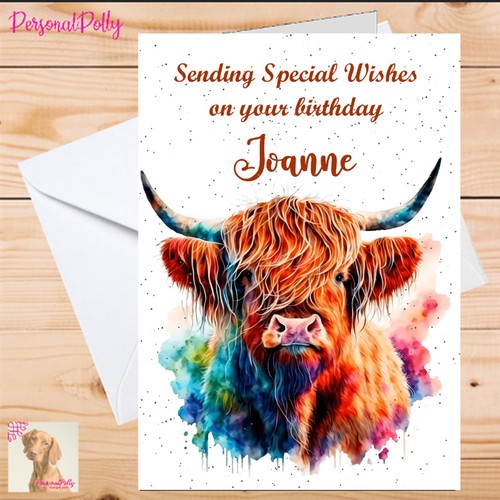 Personalised cow card birthday - card,