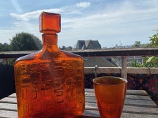 MCM Empoli Amberina Brutalist ￼  Genie Bottle Glass Decanter - 1960s