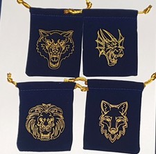 4 Printed Dice Bags Drawstring Pouch Gold Navy Flannelette