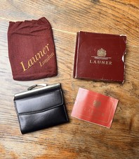 Vintage Launer London Black Leather Purse with clasp Coins Notes and Cards
