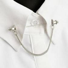Men Silver Gold Shirt Collar Clip Bar Lapel Pin Chain Tie Brooch Necktie Stick