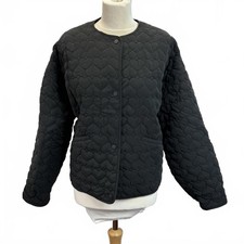 Zara size L Black Quilted Jacket with Heart Pattern for Women