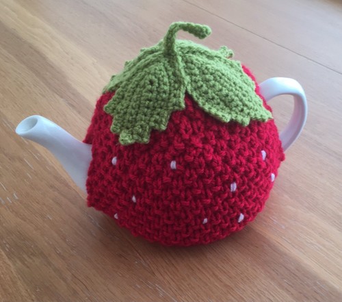 Hand knitted strawberry tea - hand,
