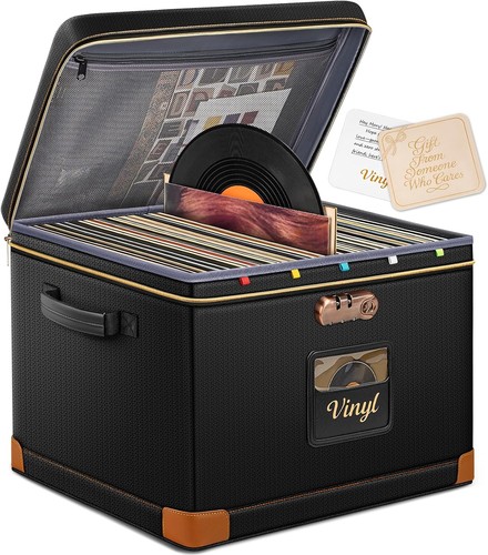 Vinyl record storage box with - vinyl,