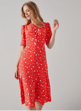 BNWT LK Bennett Montana Dress Orange Size 8 Silk Print Tea Floral Midi Outfit 