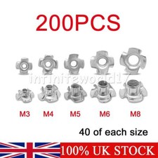 FOUR PRONGED T NUTS CAPTIVE THREADED INSERTS FOR WOOD FURNITURE M3 M4 M5 M6 M8