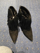 Sam Edelman Black Suede Fringe Boots. Size 4.