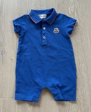 MONCLER BABY BOYS PLAYSUIT 6-9 MONTHS BLUE ROMPER COTTON ORIGINAL DESIGNER