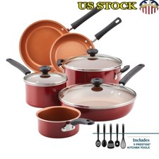Easy Clean Nonstick 14 Piece Cookware Set Pots Pans Utensils Kitchen Essentials