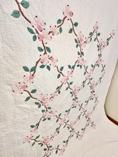 Handmade Appliquéd Cotton Dogwood Quilt