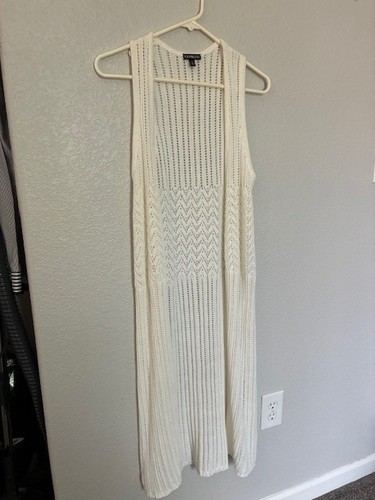 Women long white knit open - white,