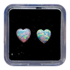 2 Pcs Australian Opal 7mm Heart Cabochon AAA Quality Lab Created Gemstone Lot