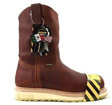 MEN'S WORK BOOTS STEEL TOE PULL ON ROUND TOE SAFETY BROWN GENUINE LEATHER BOTAS