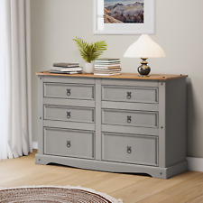 Corona Chest of Drawers 3+3 Low Wide Grey Wax Sideboard by Mercers Furniture®