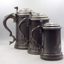 ANTIQUE 19th Century Set of Three James Dixon Pewter DOME TOP TANKARDS