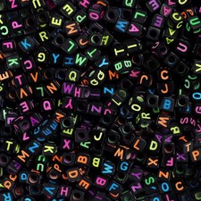 Neon Coloured Acrylic Square Alphabet Beads (1000 Pack) - A-Z Letter Beads 6mm