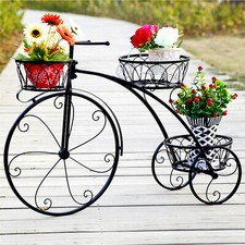 3-Tier Bicycle Plant Stand Wrought Iron Tricycle Planter Home Garden Patio Decor