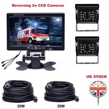 2 x Reversing Camera + 7" LCD Monitor Car Rear View Kit For Bus Truck 12V/24V UK
