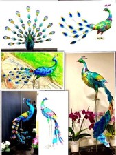 Peacock Large Coloured Metal Standing Peacock Garden Outdoor Ornament NEW Decor