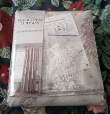 NEXT Classic Purple Mix DISTRESSED DAMASK Pencil Pleat Lined Curtains 66"x90"