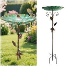 Outdoor Garden Metal Bird Bath Bowl with Stake Wild Bird Feeder Feeding Station