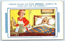 POSTCARD HUMOUR COMIC NO MORE WHISKY NEEDED FUNERAL BAMFORTH 597 1955 SPONDON