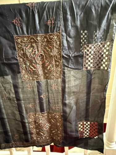 Black sari silk embroidered - black,