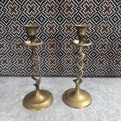 Pair vintage brass - of, barley
