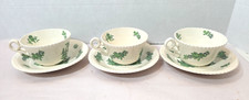 Copeland Spode Green Basket Earthenware Breakfast Coffee Cup and Saucer 3 Sets