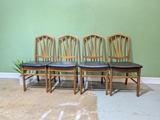 Vintage Mid-century Dining Chairs Set Of 4 Teak Black Leatherette Danish