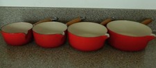 SUPER SET OF 4 VINTAGE LE CREUSET SAUCEPANS  - DARK RED - VGC