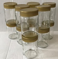 12 x 340g/12oz Clear Glass Jars 11x7.5cm Gold Plastic Twist Lids Watertight VGC
