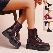 Ankle Boots Punk Goth Ladies Womens Zip Warm Lined Lace Up Comfy Grip Shoes Size