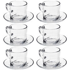 12 Pc Glass Cup & Saucer Set Coffee Tea Espresso Cappuccino 215ml Glassware Gift