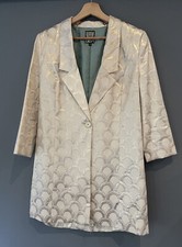 Biba UK 12 Gold Jacquard Single Breasted Satin Coat, Lined with Pockets
