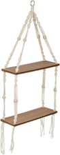 2 Tier Macrame Oak Wall Shelf