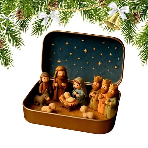 Small nativity set tin box - nativity,