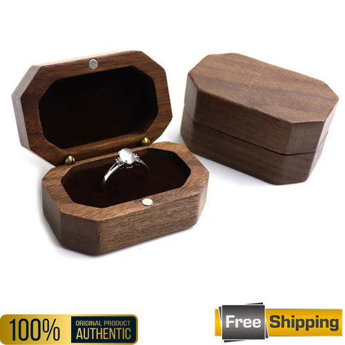 Vintage walnut wooden ring - vintage, box