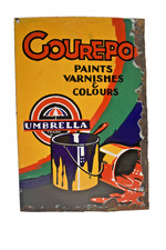 Antique Gourepo Umbrella Paints Porcelain Enamel Sign Fragment 16x11 Advertising