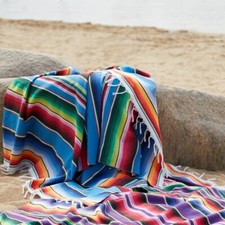 Mexican Blanket Sarape Serape Shawl Scarf Cloak Rug Rainbow Yoga Picnic Camping