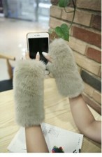 Women Half Finger Faux Rabbit Fur Gloves Winter Arm Cuffs Warm Wristbands Mitten