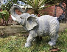 Large Resin Grey Silver Elephant Looking Up Wild Safari Animal Garden Ornament