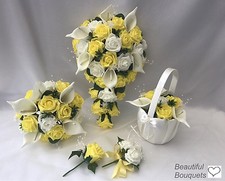 Wedding bouquets yellow Bouquet posy Bride Bridesmaid Flower Girl Wand lily rose