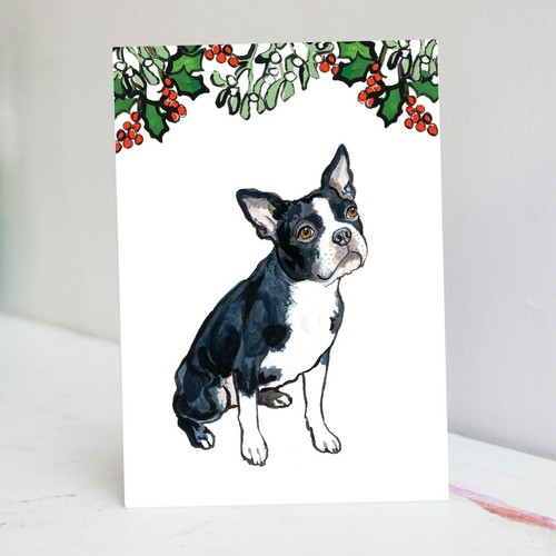 Boston terrier christmas - boston, card